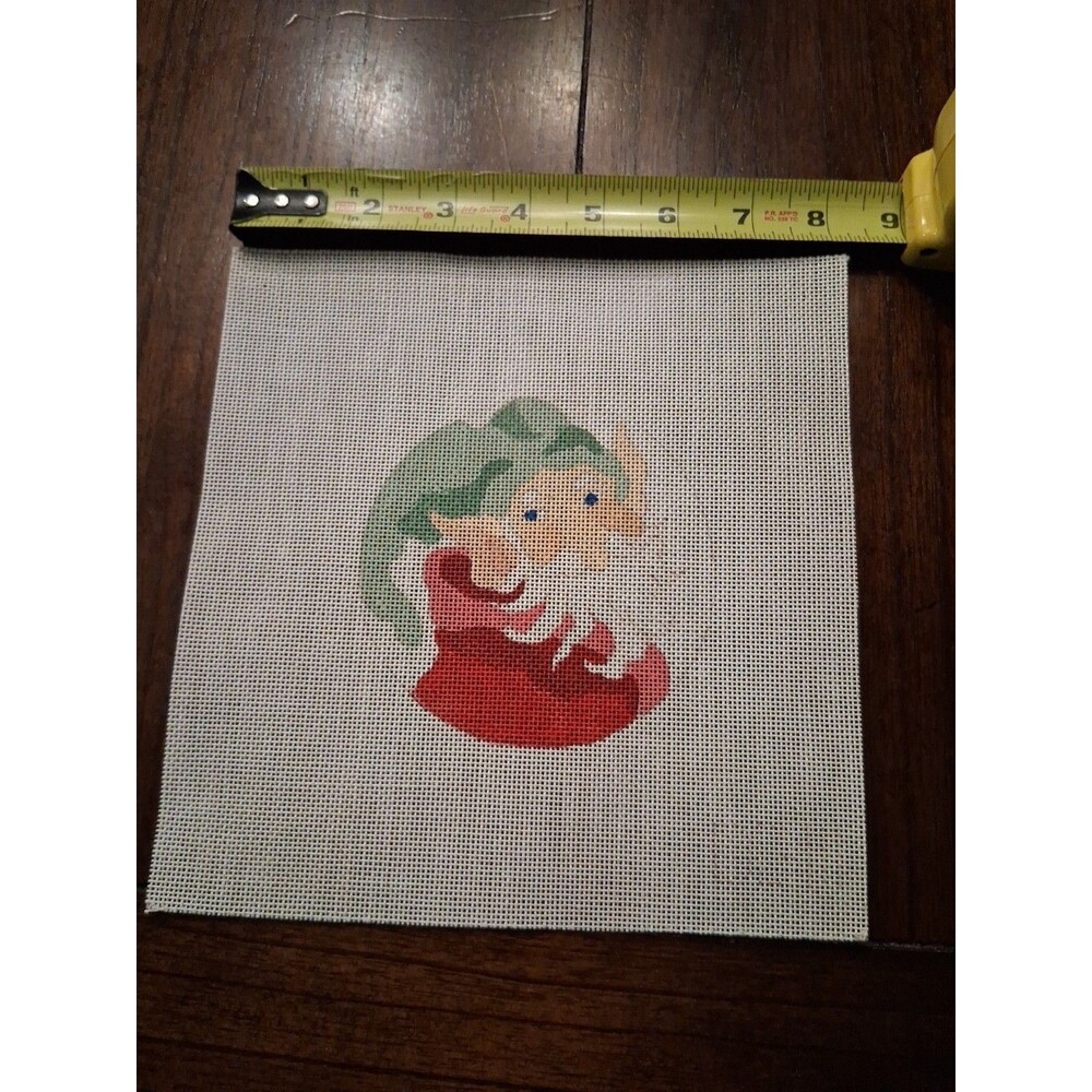 Handpainted Holiday Elf Canvas – Red and Green Embroidery Canvas